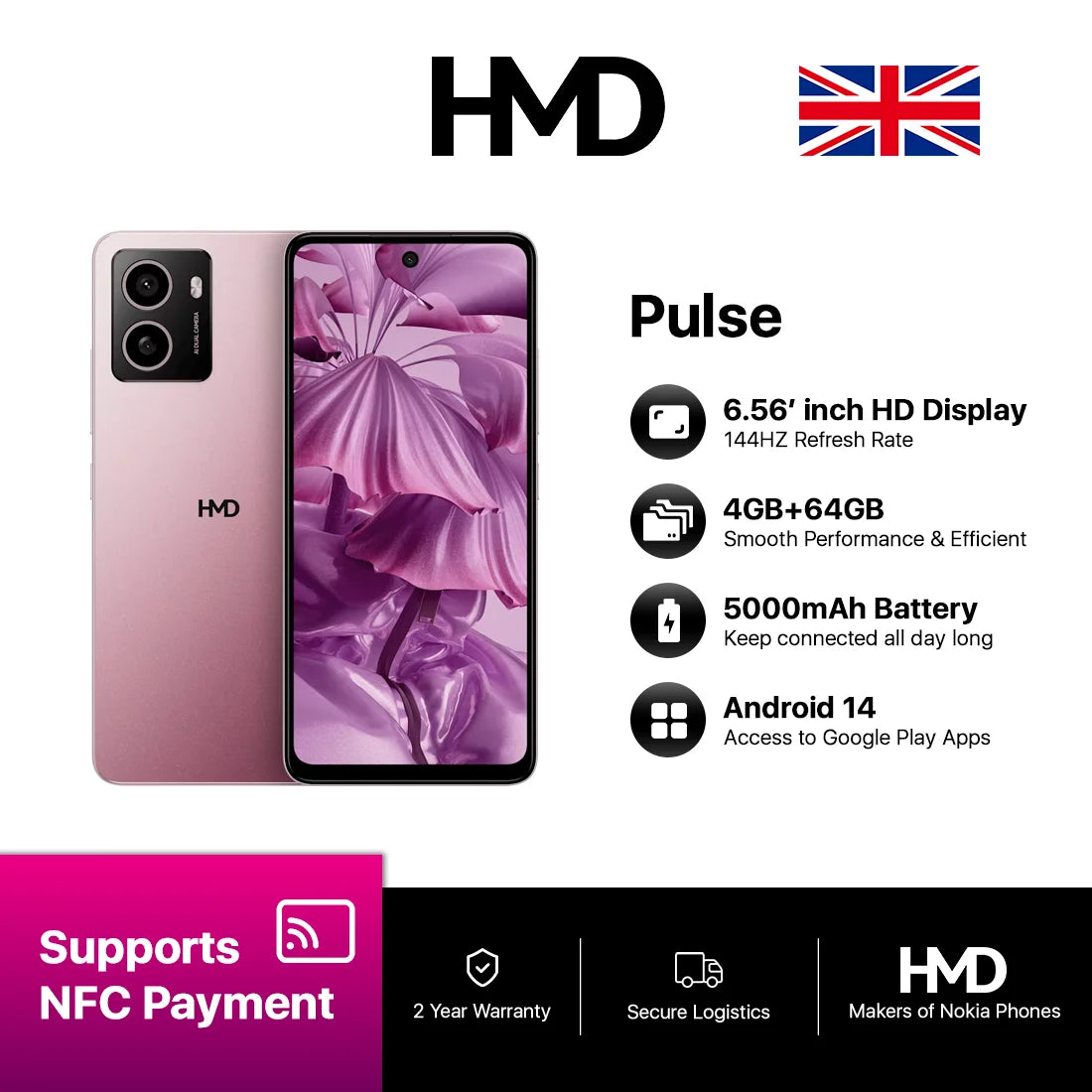 HMD Pulse 64GB 4G NFC Mobile Phone - 2 year UK warranty