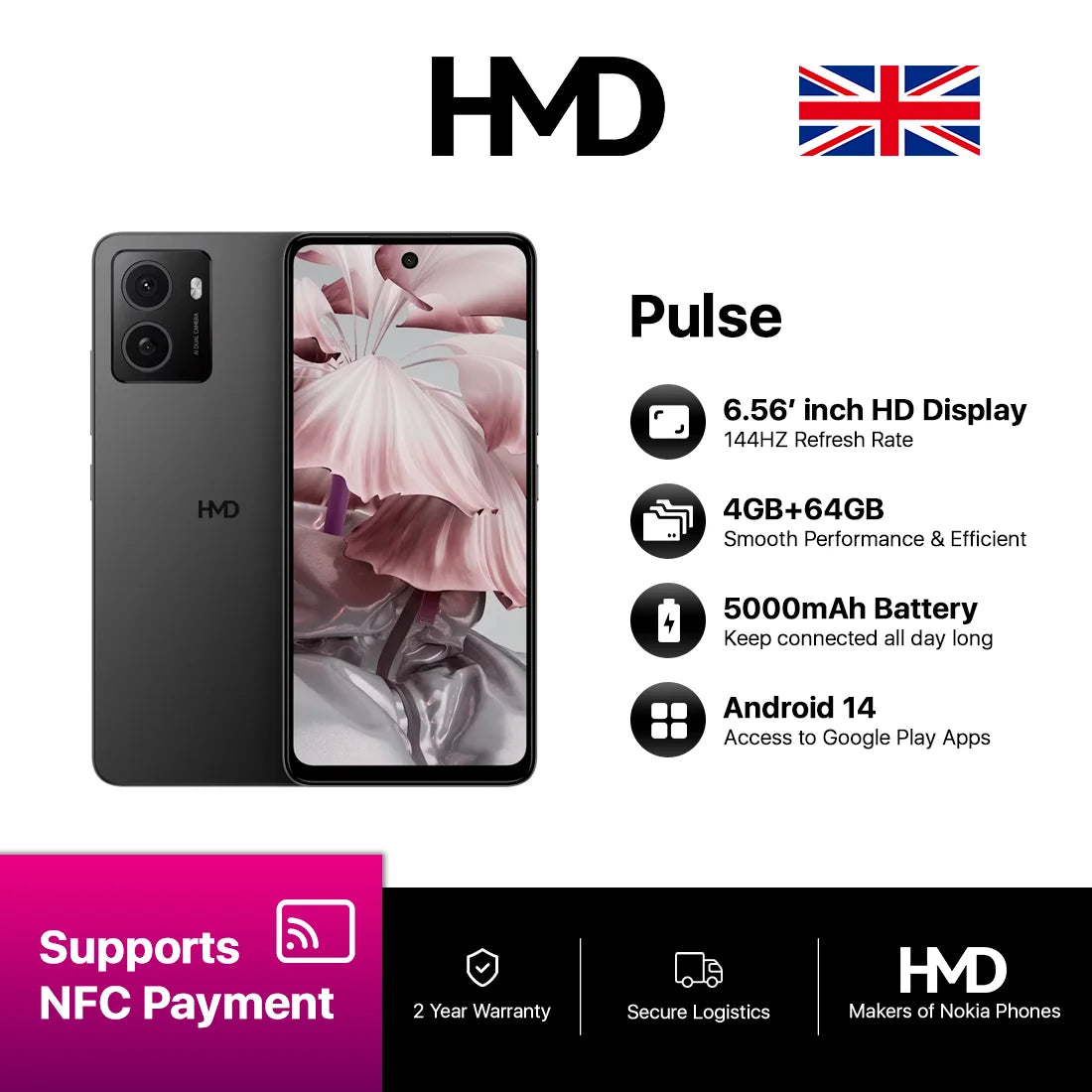 HMD Pulse 64GB 4G NFC Mobile Phone - 2 year UK warranty