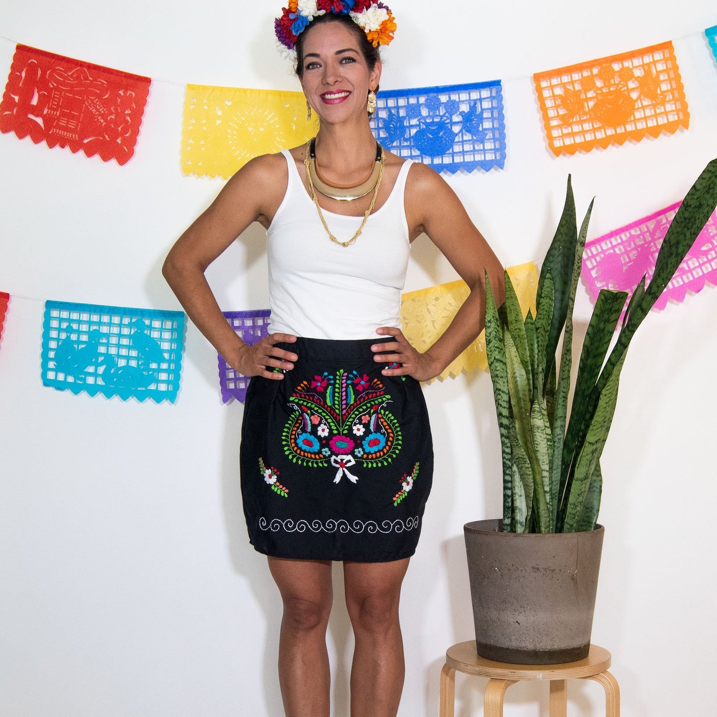 Mexican Embroidered Mini Skirt