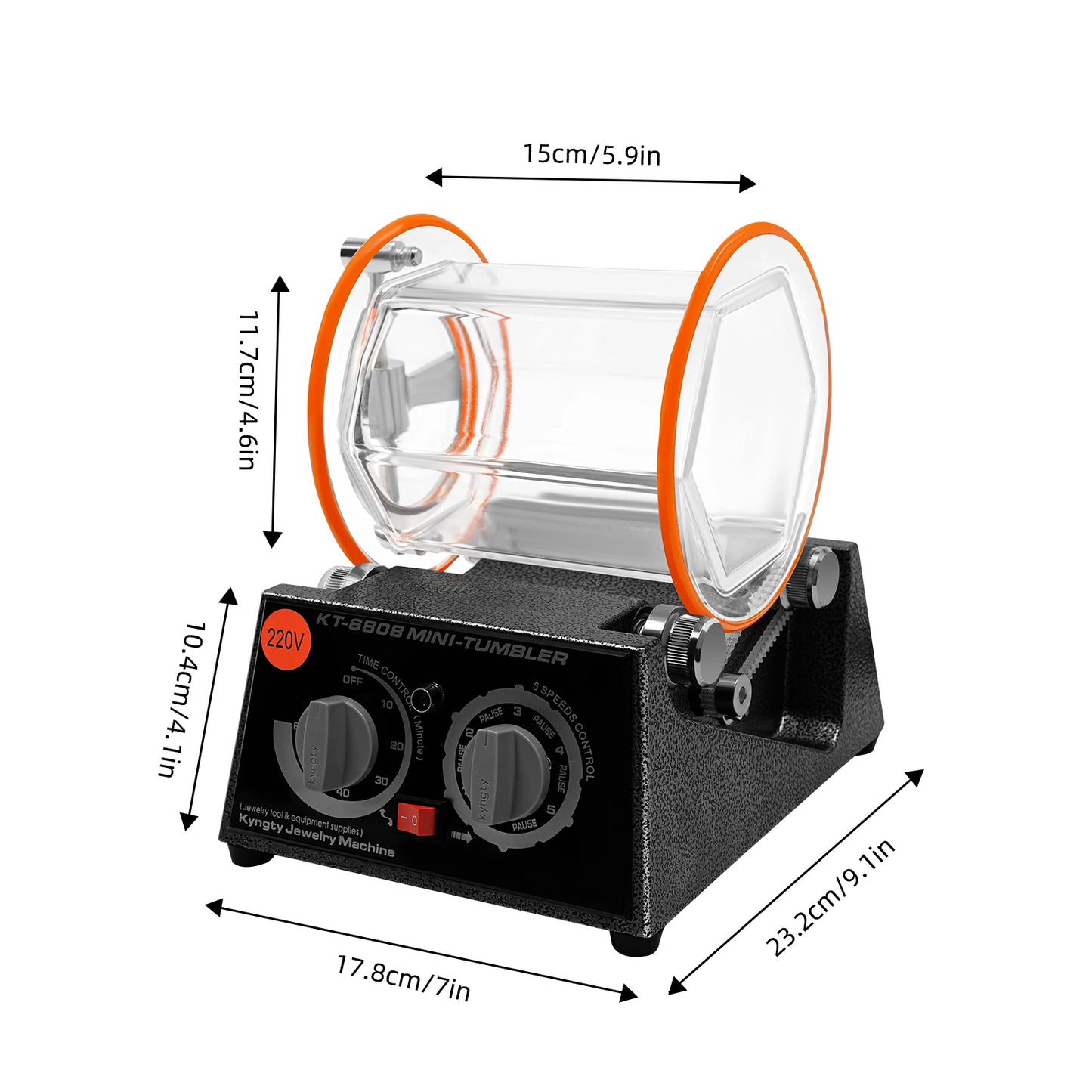 45W Spray Plastic Jewelry Polisher with 3mm Stainless Steel Polishing Balls Dual Rotation 5 Gears Adjustable Speed
