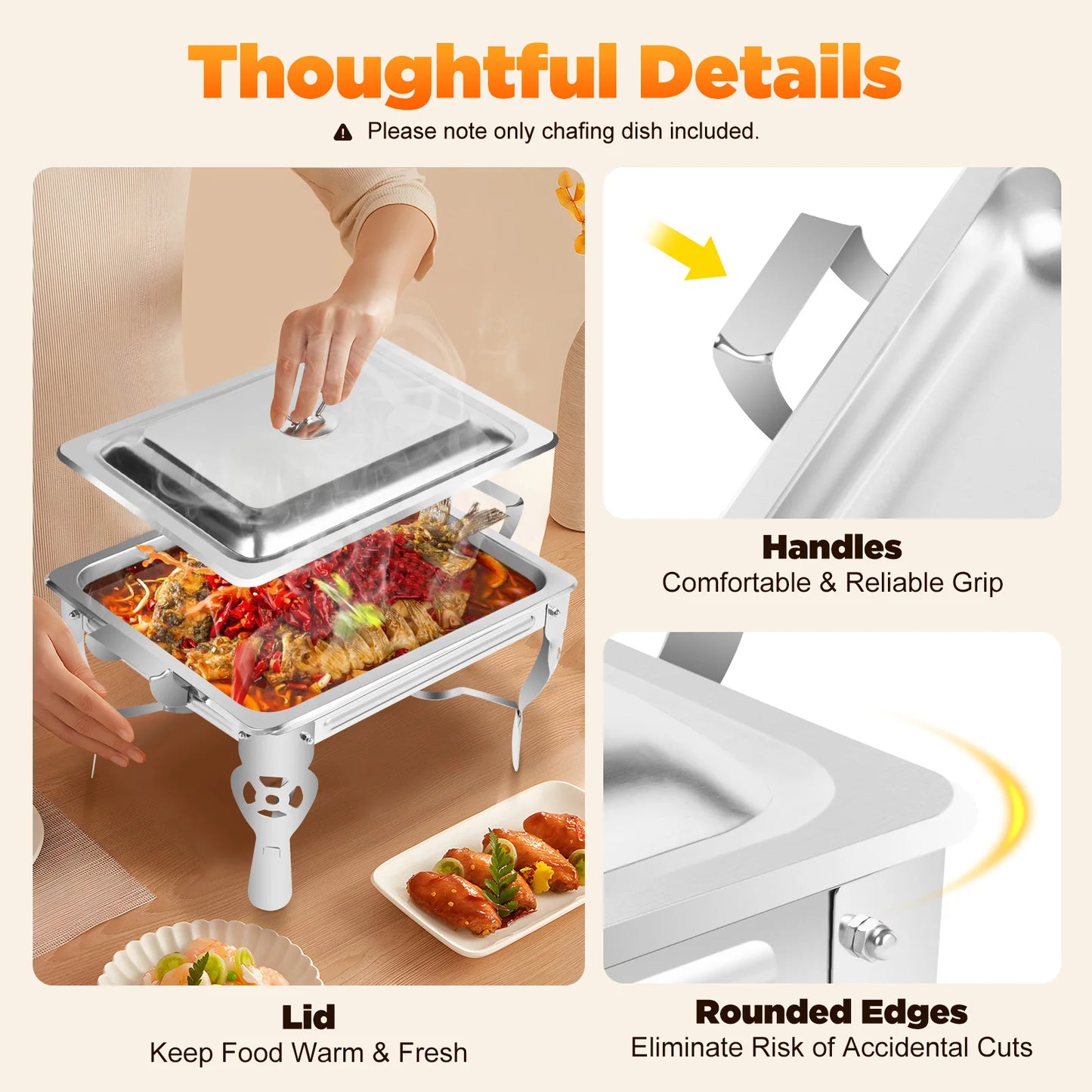 6L Chafing Dish Stainless Steel Dining Stove Heat Containers Chafing Dish Containers Food Warmer
