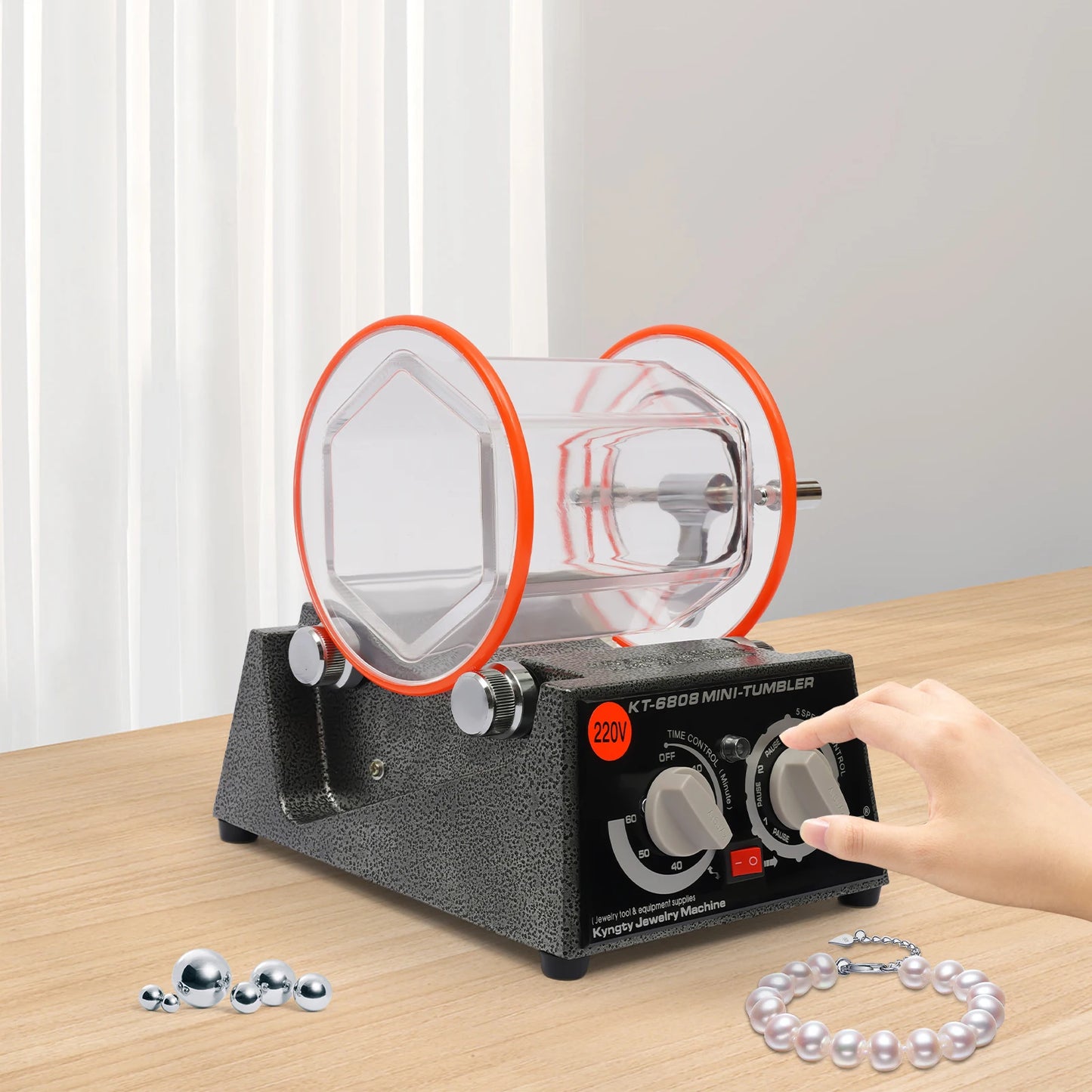 45W Spray Plastic Jewelry Polisher with 3mm Stainless Steel Polishing Balls Dual Rotation 5 Gears Adjustable Speed