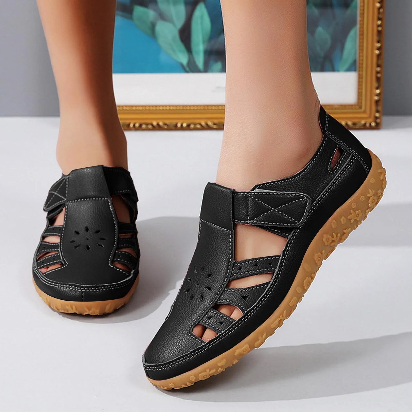 Sandals For Women 2025 Dressy Ladies New Spring And Summer Hollow Sandals Fashionable Solid Color Covered Toe Chaussures Femme