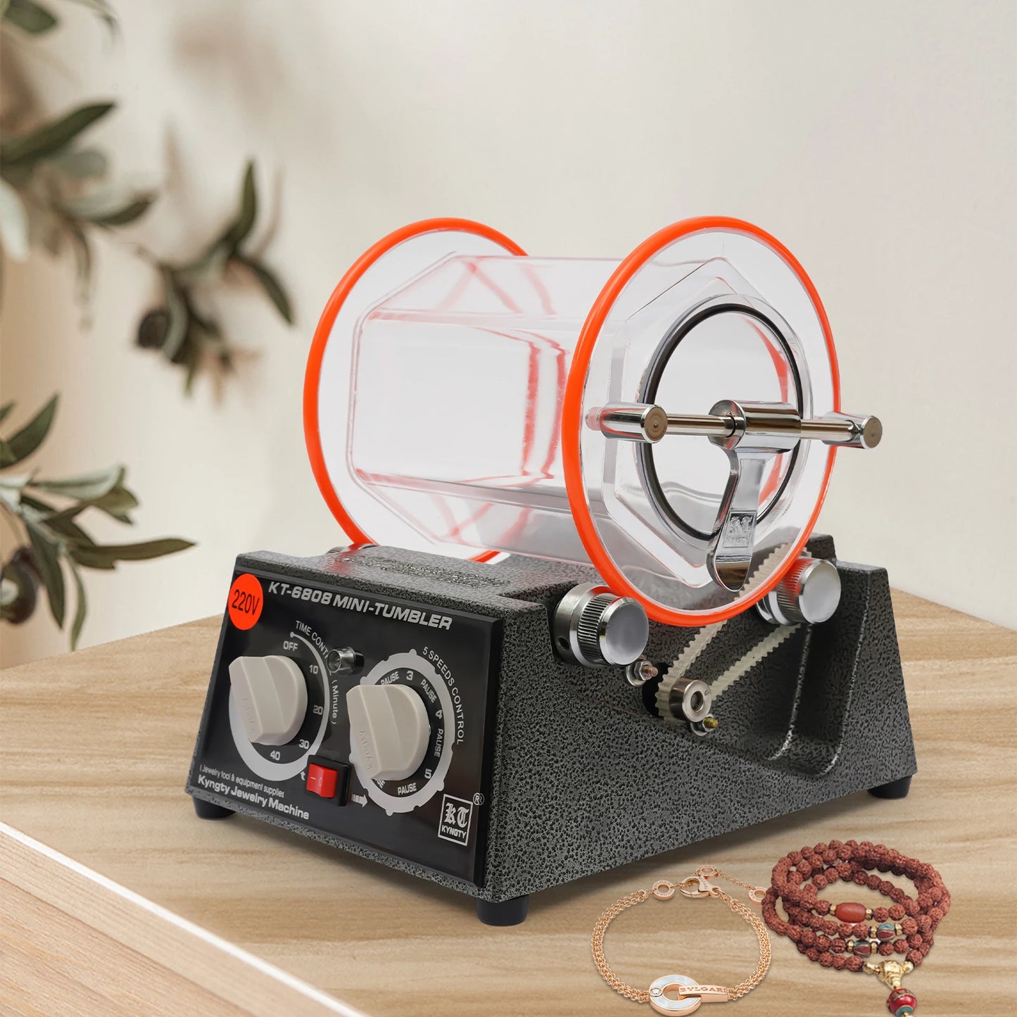 45W Spray Plastic Jewelry Polisher with 3mm Stainless Steel Polishing Balls Dual Rotation 5 Gears Adjustable Speed