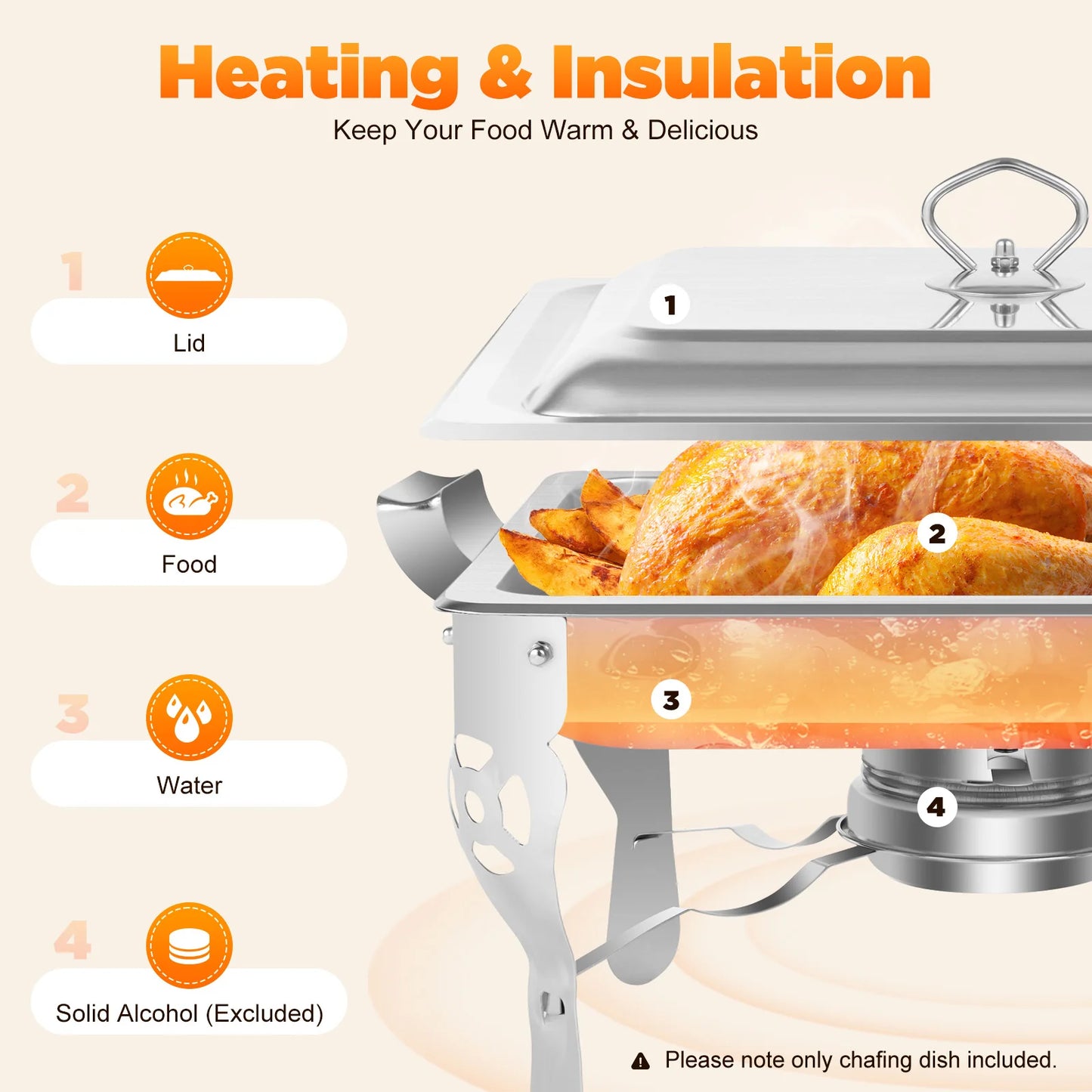 6L Chafing Dish Stainless Steel Dining Stove Heat Containers Chafing Dish Containers Food Warmer