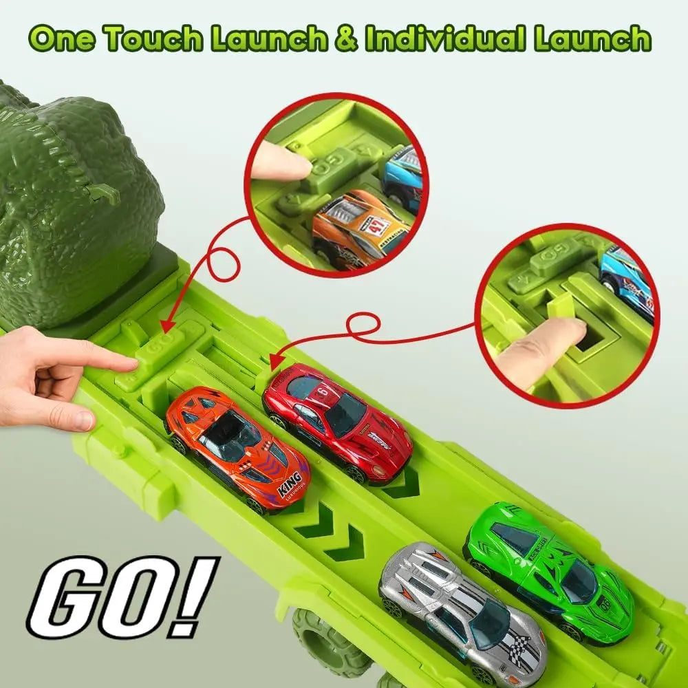 VATOS 1.7m Launch Dinosaur Truck 6x Cars Toy for Kids Race Track Truck Cars Carrier Vehicles Toys Set Boys Girls Gifts