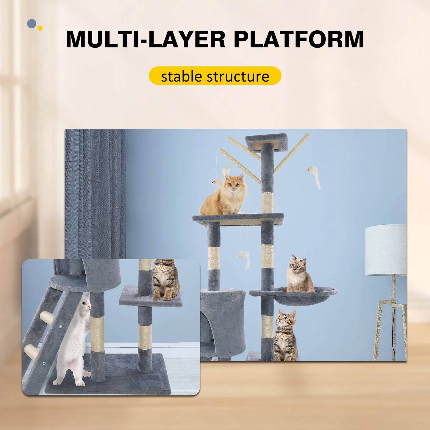 Multi-Level Cat Nest Cat Tree with Condo Cat Scrapers Cat Accessories gatos Scratching post for Kitten Furniture Large Cat Tower