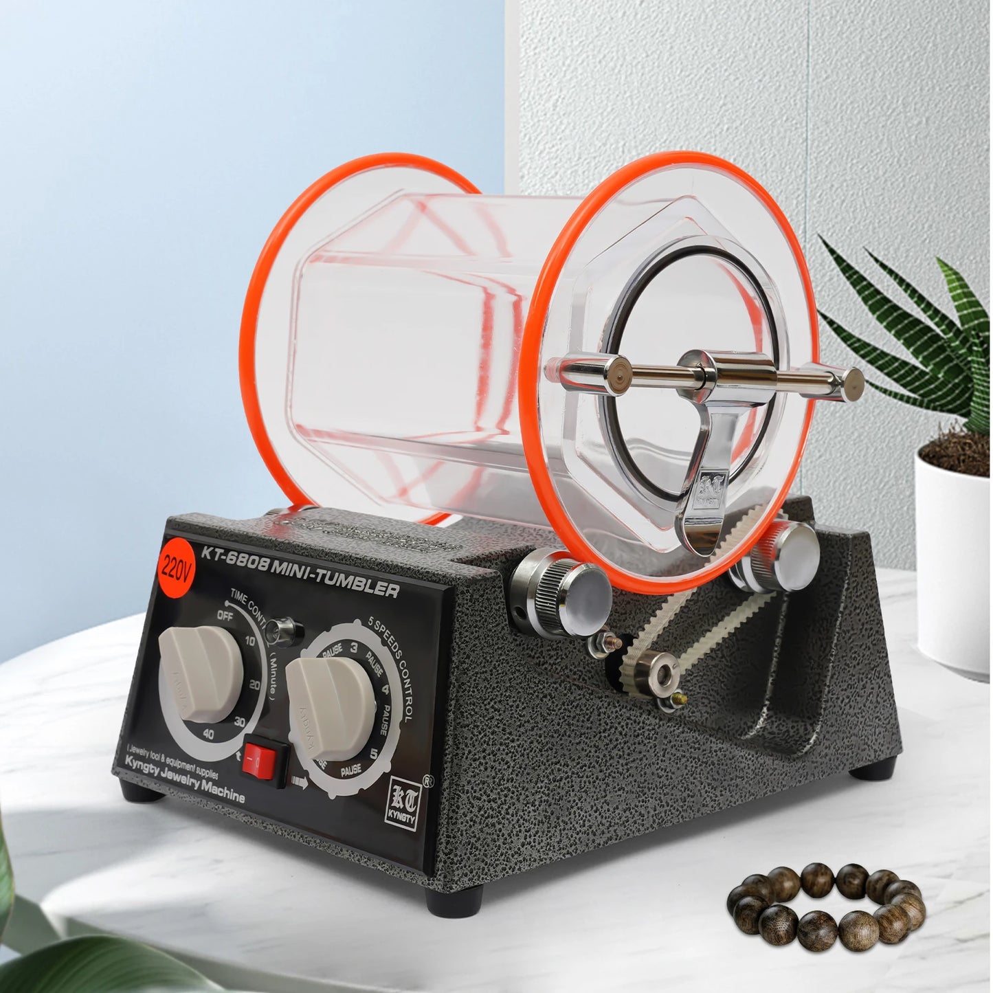 45W Spray Plastic Jewelry Polisher with 3mm Stainless Steel Polishing Balls Dual Rotation 5 Gears Adjustable Speed
