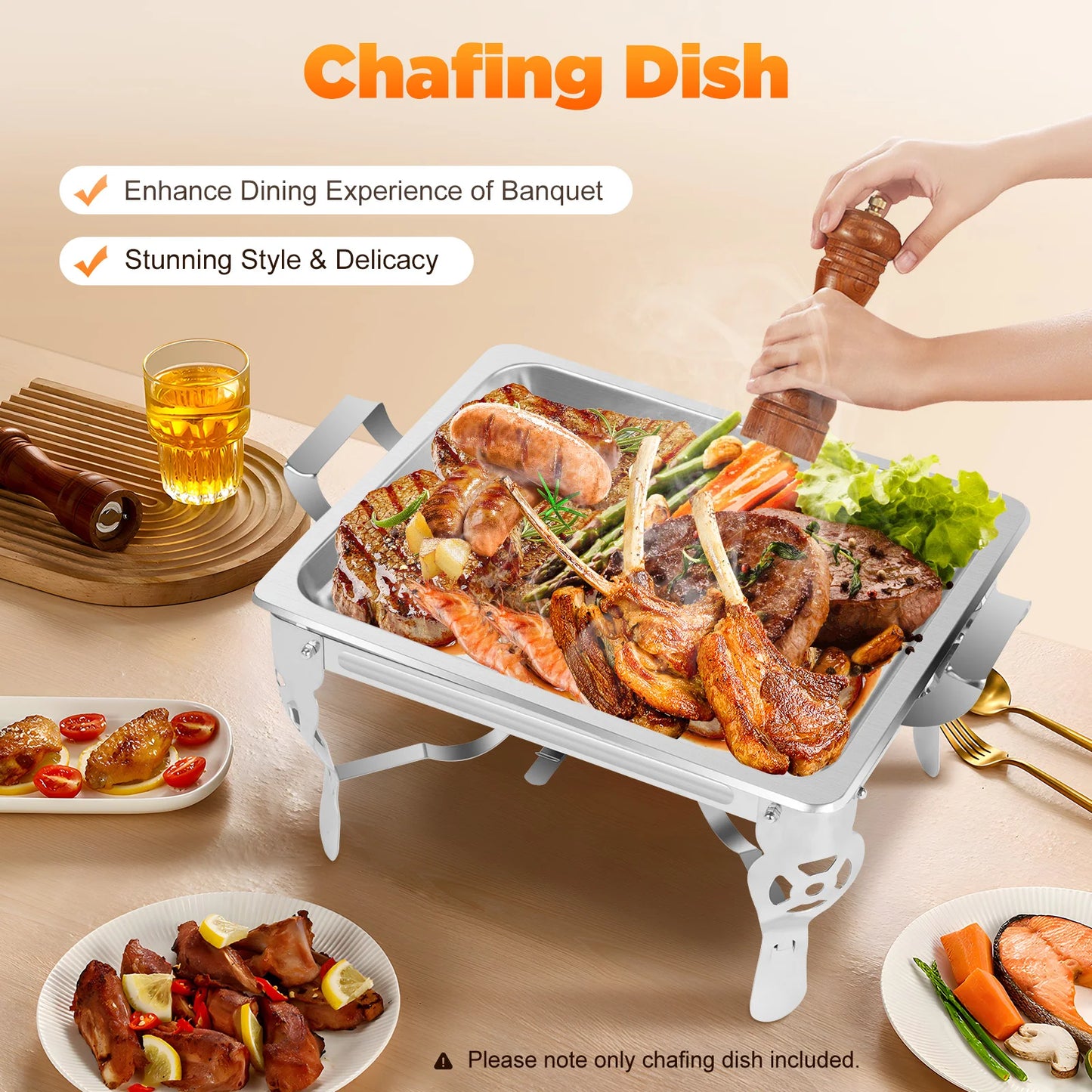 6L Chafing Dish Stainless Steel Dining Stove Heat Containers Chafing Dish Containers Food Warmer