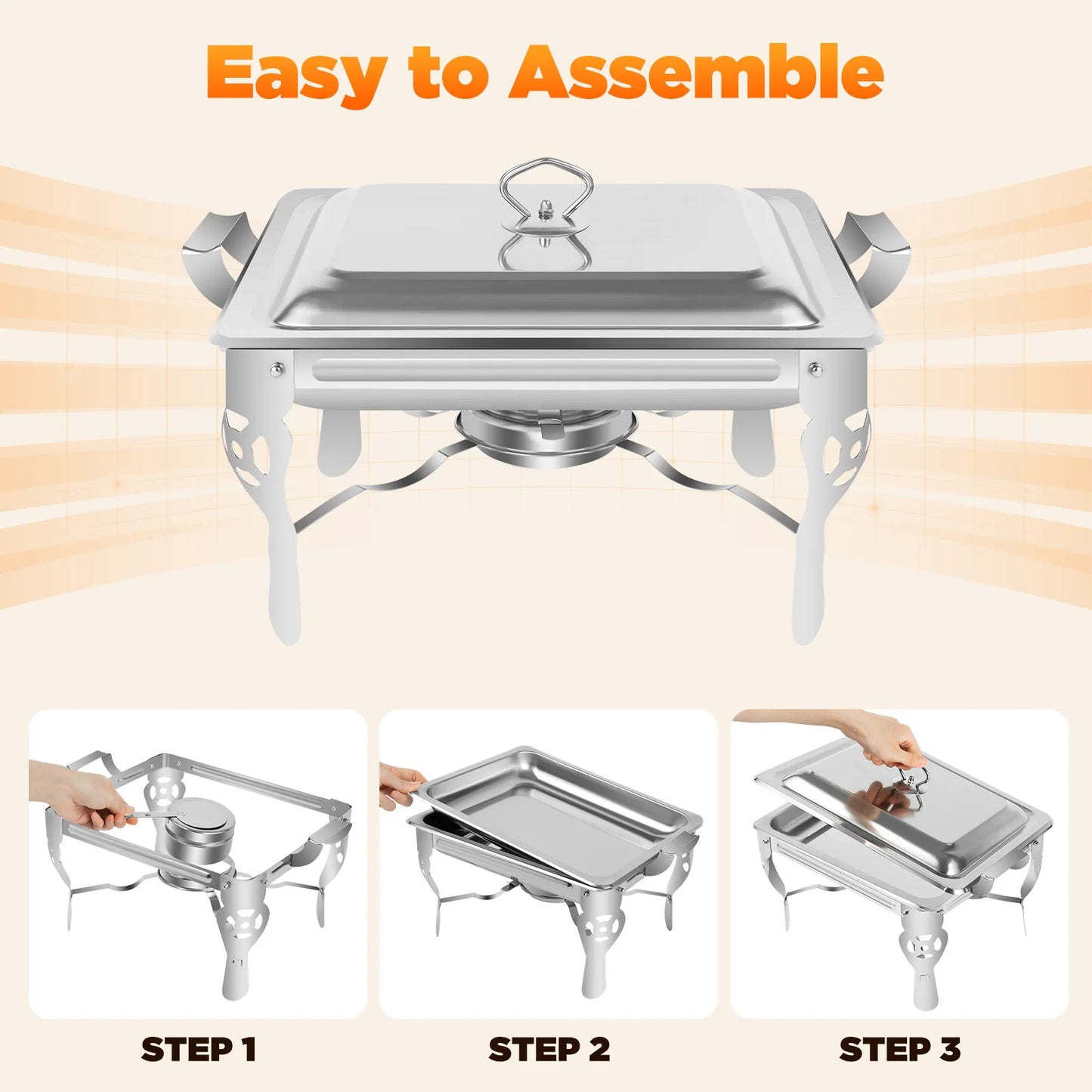 6L Chafing Dish Stainless Steel Dining Stove Heat Containers Chafing Dish Containers Food Warmer