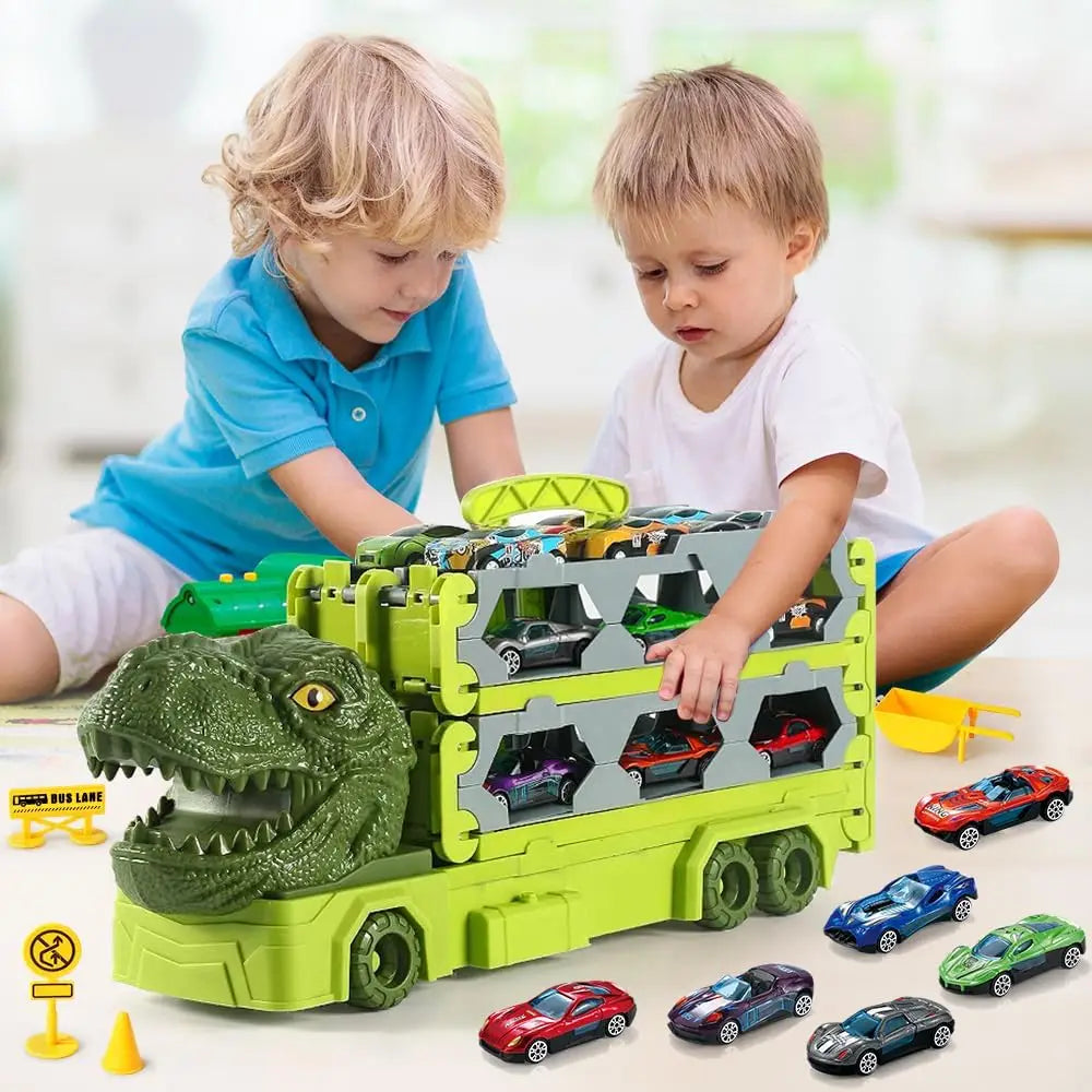 VATOS 1.7m Launch Dinosaur Truck 6x Cars Toy for Kids Race Track Truck Cars Carrier Vehicles Toys Set Boys Girls Gifts