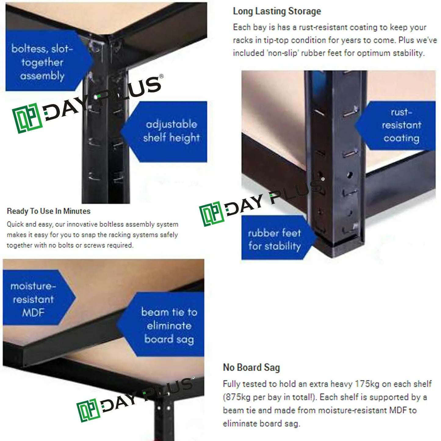 5 Tier Metel Garage Shelf Unit 150x70x30cm, Heavy Duty, Boltless Design, for Warehouse Workshop Office, 875kg Total Capacity