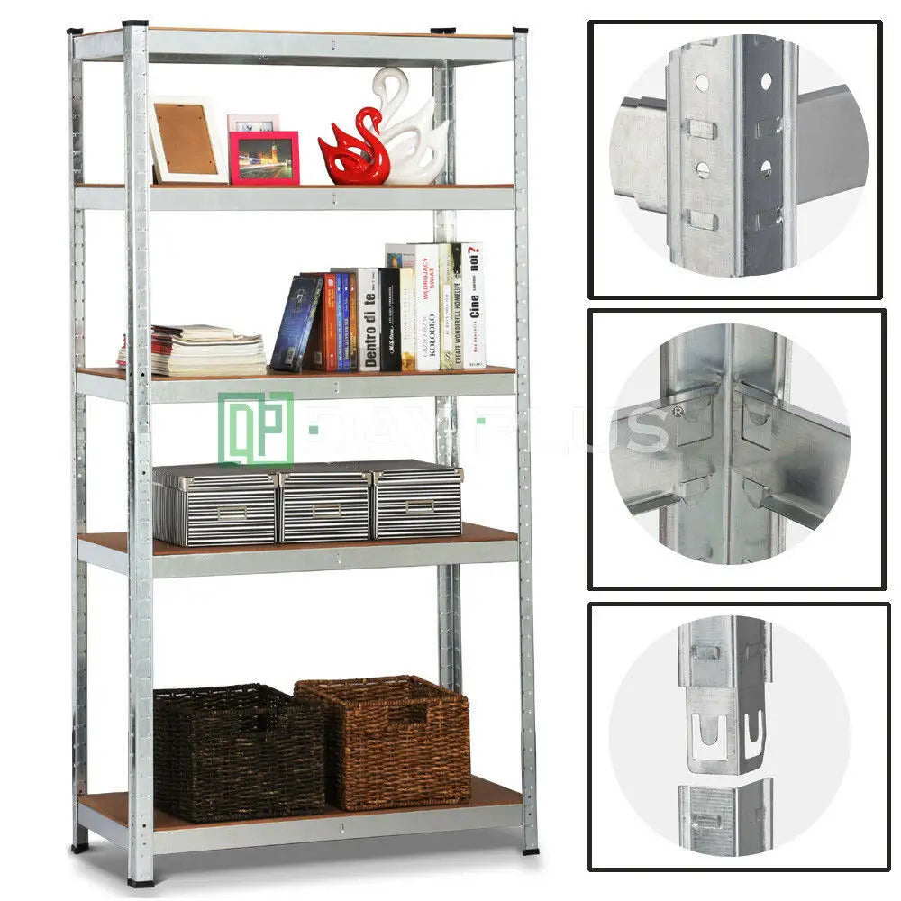 5 Tier Metel Garage Shelf Unit 150x70x30cm, Heavy Duty, Boltless Design, for Warehouse Workshop Office, 875kg Total Capacity