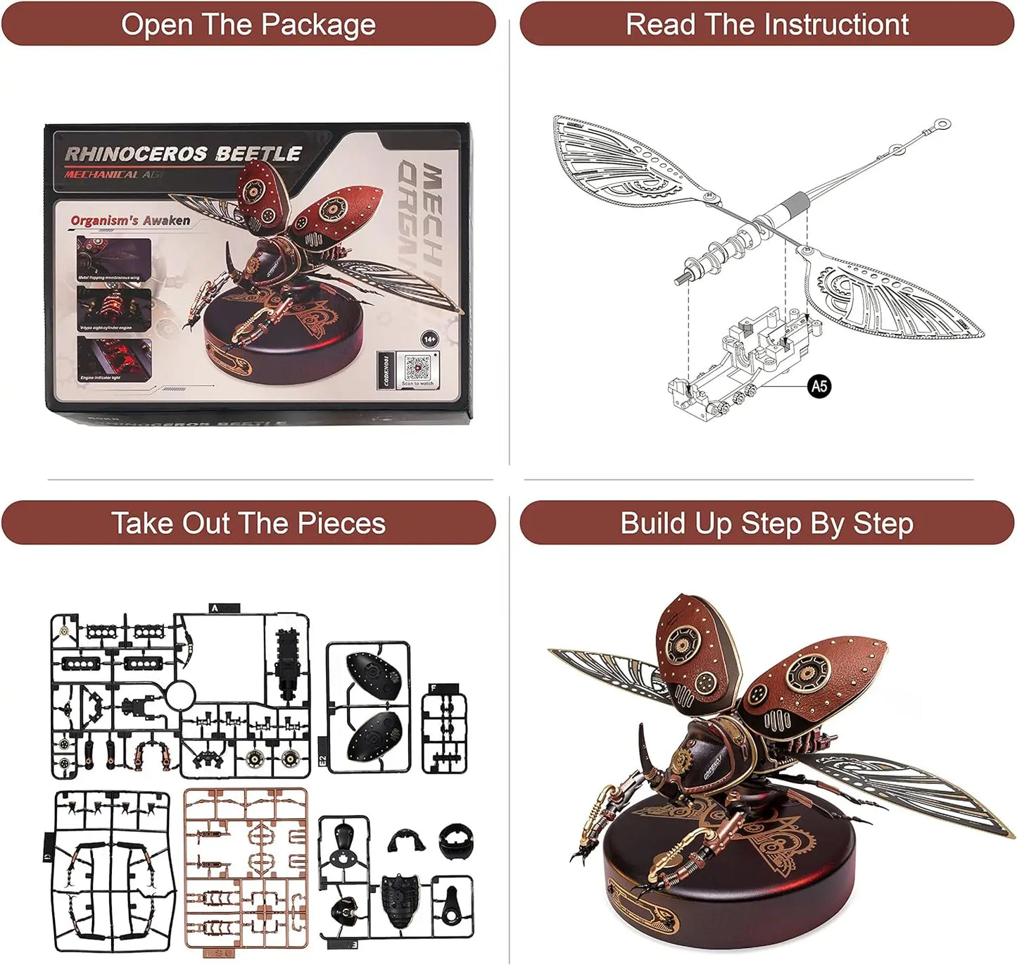 Robotime Rokr Rhinoceros Beetle Model Building Kits Mechanical 3D Puzzles Games Birthday Easy Assembly Mechanical Design Toys -