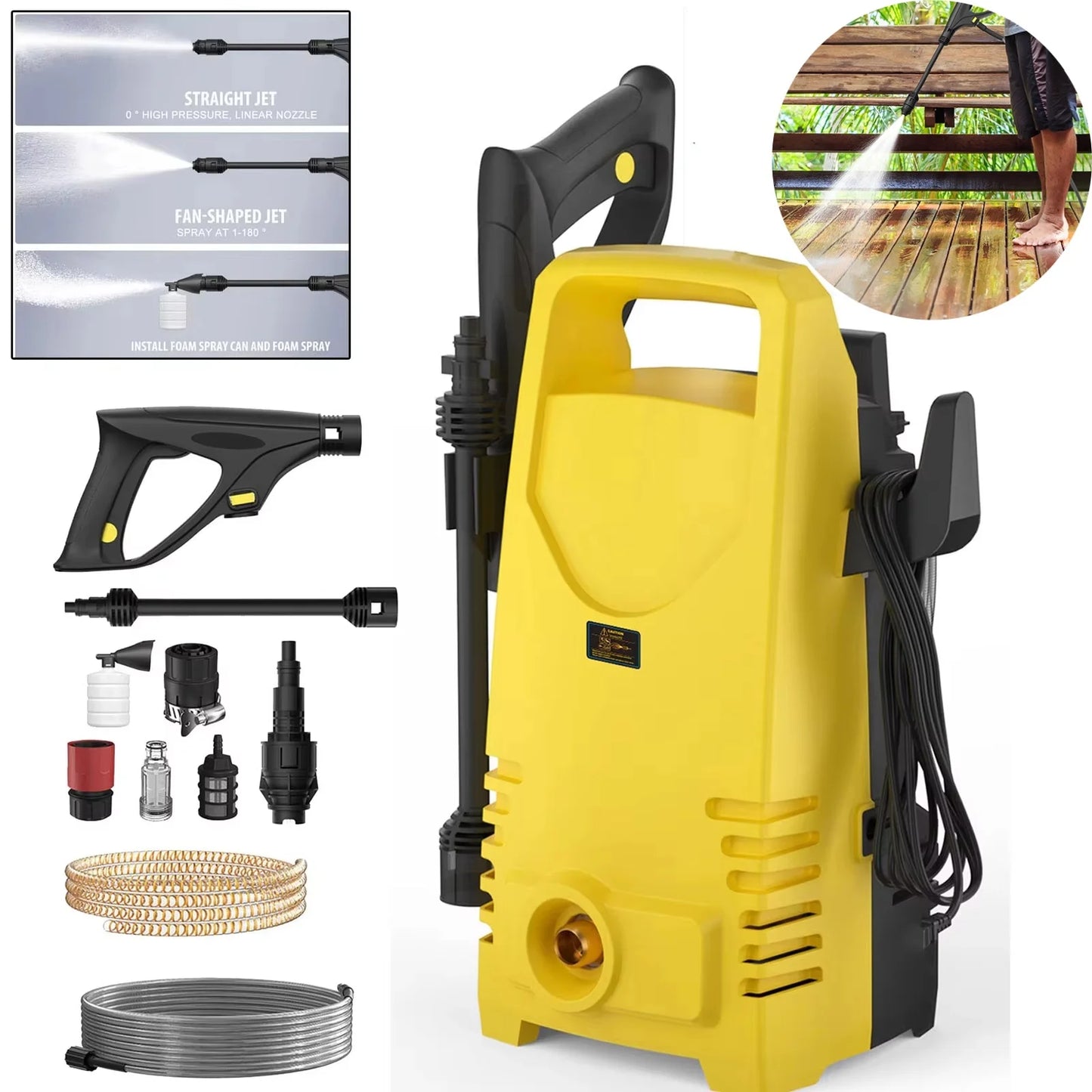 1800W 1.6GPM Electric Power Washer with 3-in-1 Nozzle, Adjustable Spray Gun for Garden/Driveway/Deck Cleaning, High Pressure