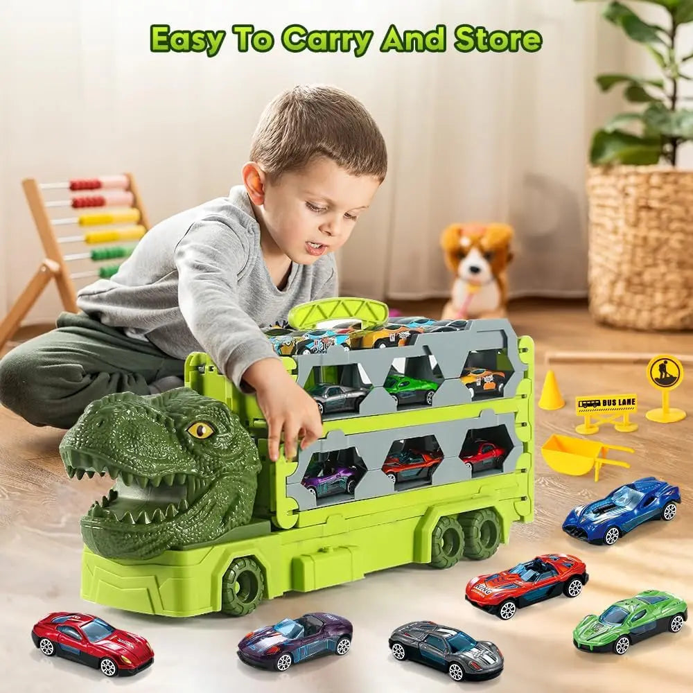 VATOS 1.7m Launch Dinosaur Truck 6x Cars Toy for Kids Race Track Truck Cars Carrier Vehicles Toys Set Boys Girls Gifts