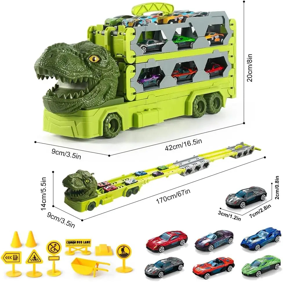VATOS 1.7m Launch Dinosaur Truck 6x Cars Toy for Kids Race Track Truck Cars Carrier Vehicles Toys Set Boys Girls Gifts