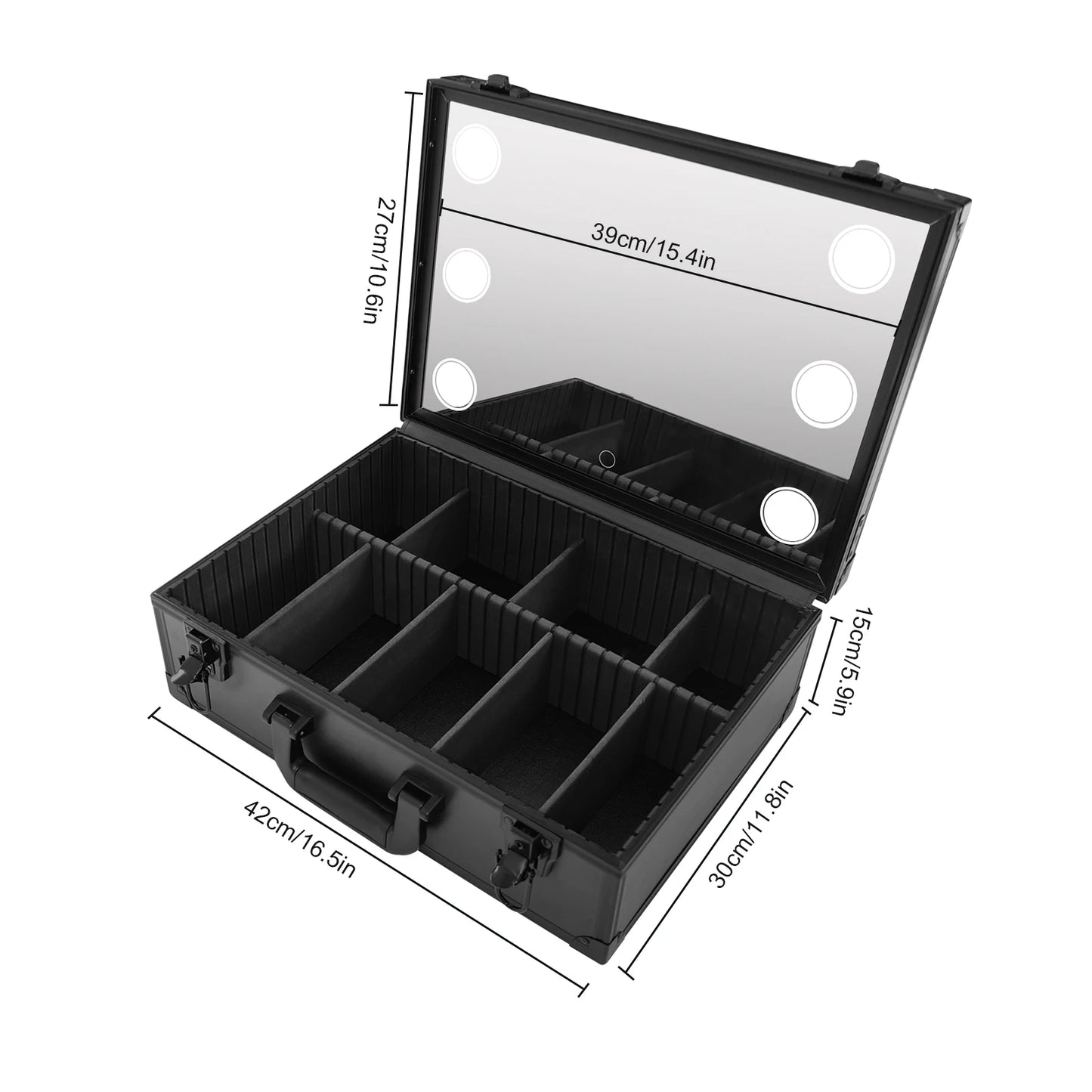 Professional Makeup Case w/LED Mirror 9 Compartments, 3 Light Modes, Touch Control Portable Cosmetic Organizer for Artists