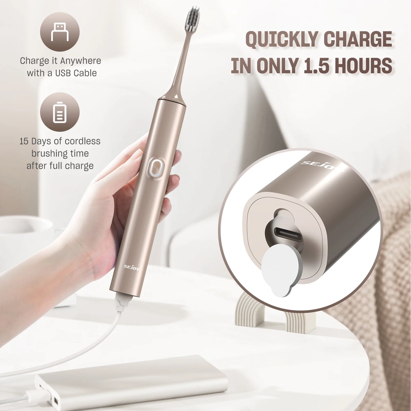 Sejoy Sonic Electric Toothbrush Set Teeth 4 Models Whitening Dental Cleaning IPX7 Waterproof Electronic Tooth Brush 8 Heads