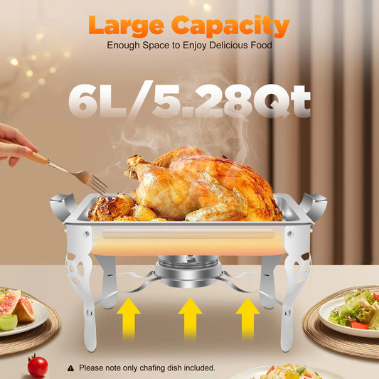 6L Chafing Dish Stainless Steel Dining Stove Heat Containers Chafing Dish Containers Food Warmer
